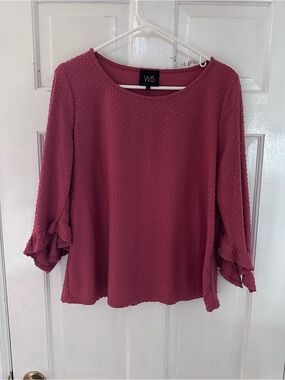 W5 Women's Dusty Rose Swiss Dot Ruffle Sleeve Blouse, Large